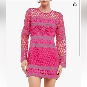Endless Rose Pink Lace Crochet Bodycon Mini Dress
